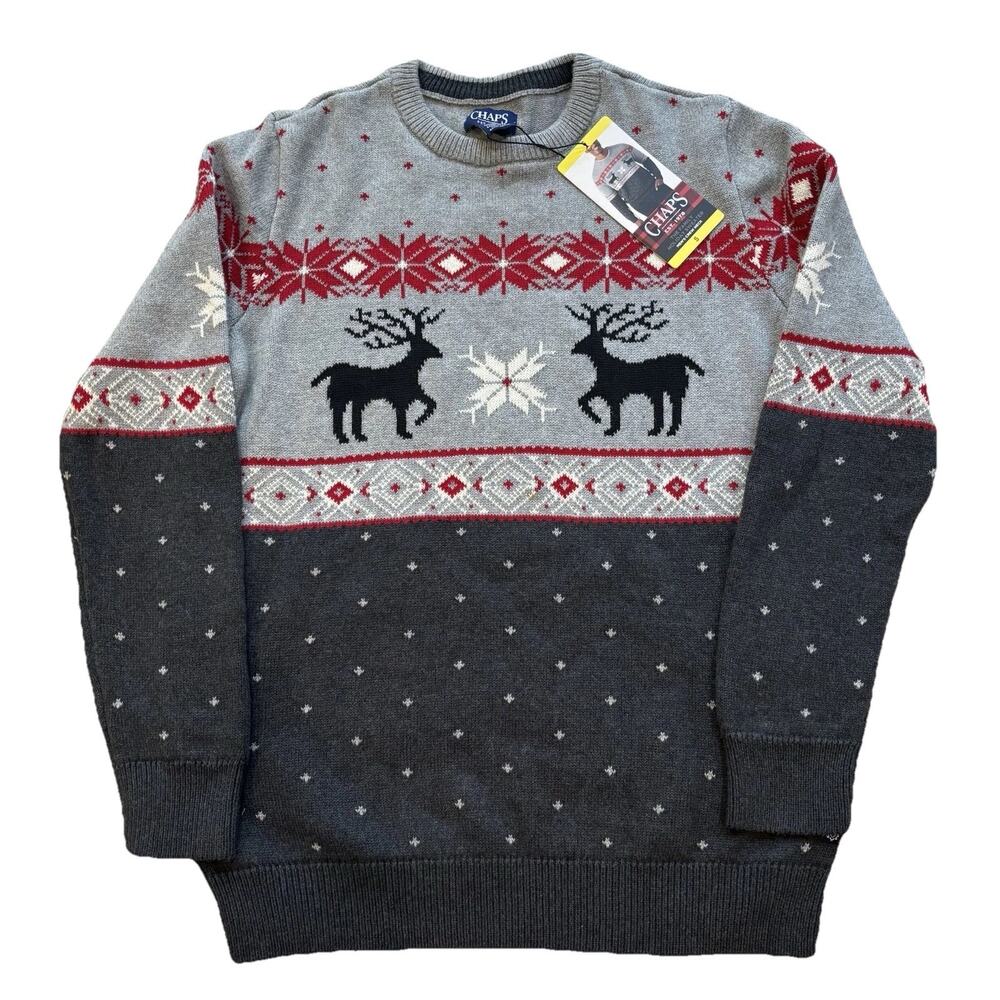 Chaps The Family Holiday Sweater Gray Reindeer Snowflake Women's Small Cotton